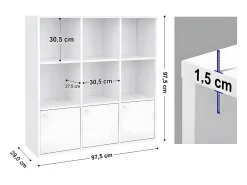 Mueble de almacenamiento blanco de 9 compartimentos con 3 puertas - L97,5 cm