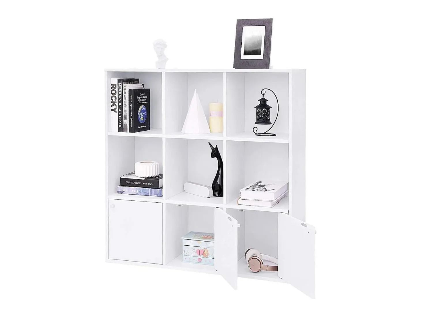Mueble de almacenamiento blanco de 9 compartimentos con 3 puertas - L97,5 cm