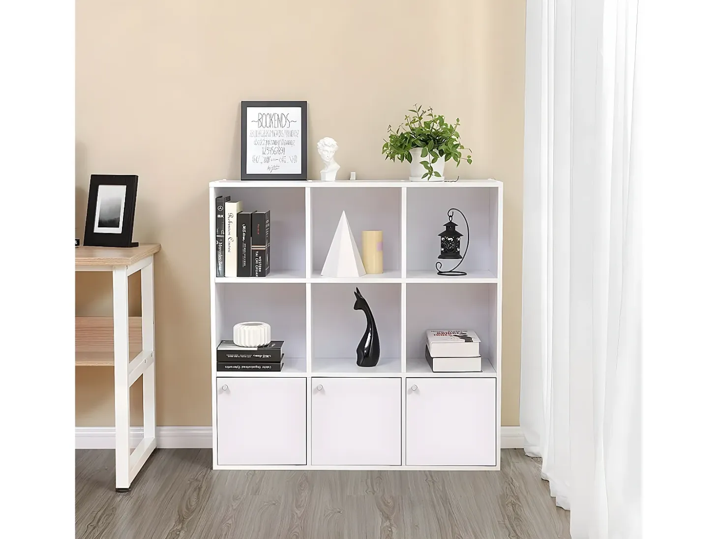 Mueble de almacenamiento blanco de 9 compartimentos con 3 puertas - L97,5 cm