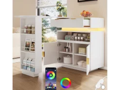 Mueble de bar - con iluminación LED - rotación a 360° - con espacio de almacenamiento - blanco