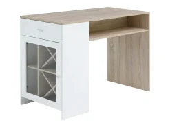 Mueble de bar con almacenamiento - Blanco y natural - NIRAYA