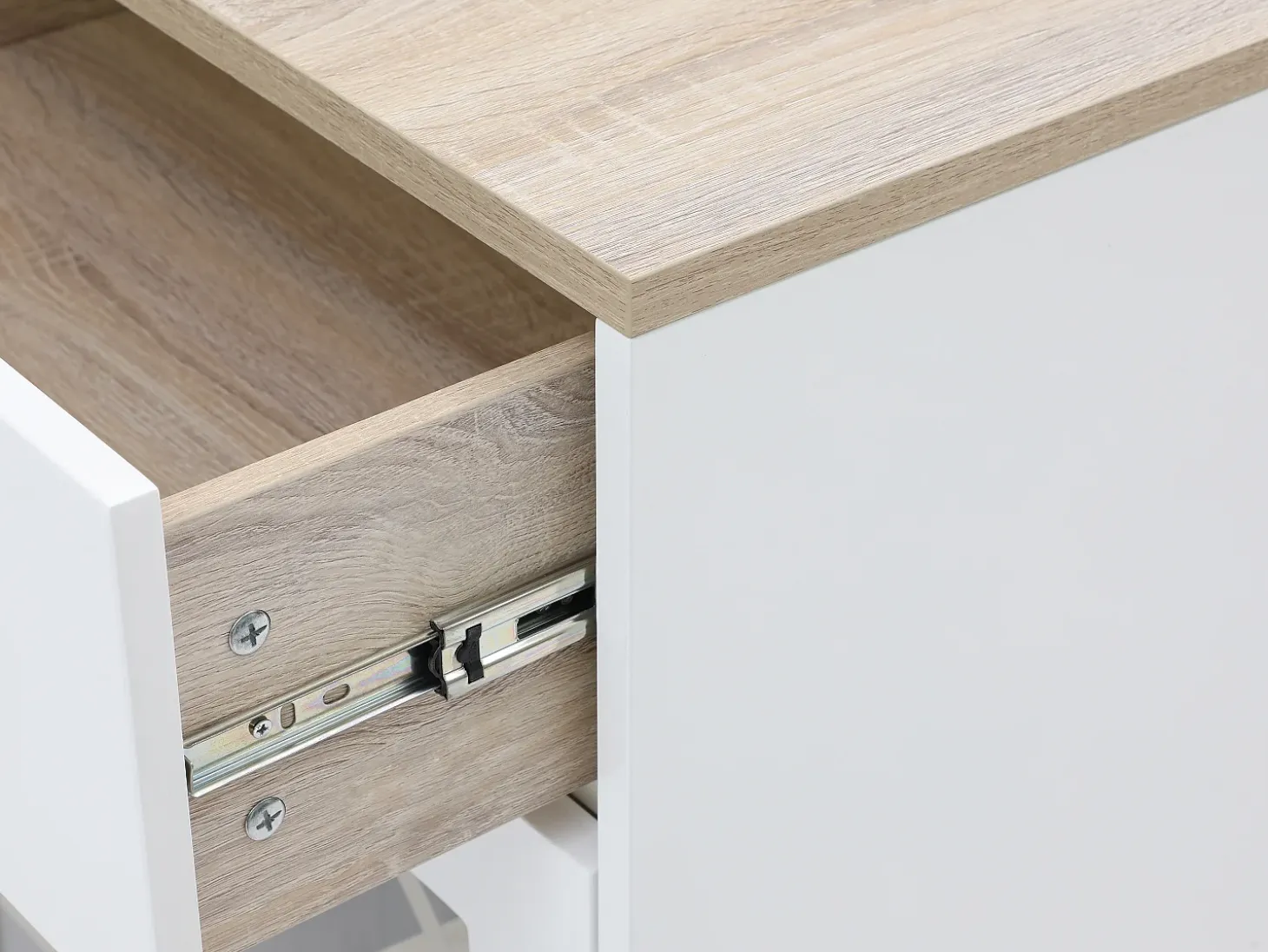 Mueble de bar con almacenamiento - Blanco y natural - NIRAYA