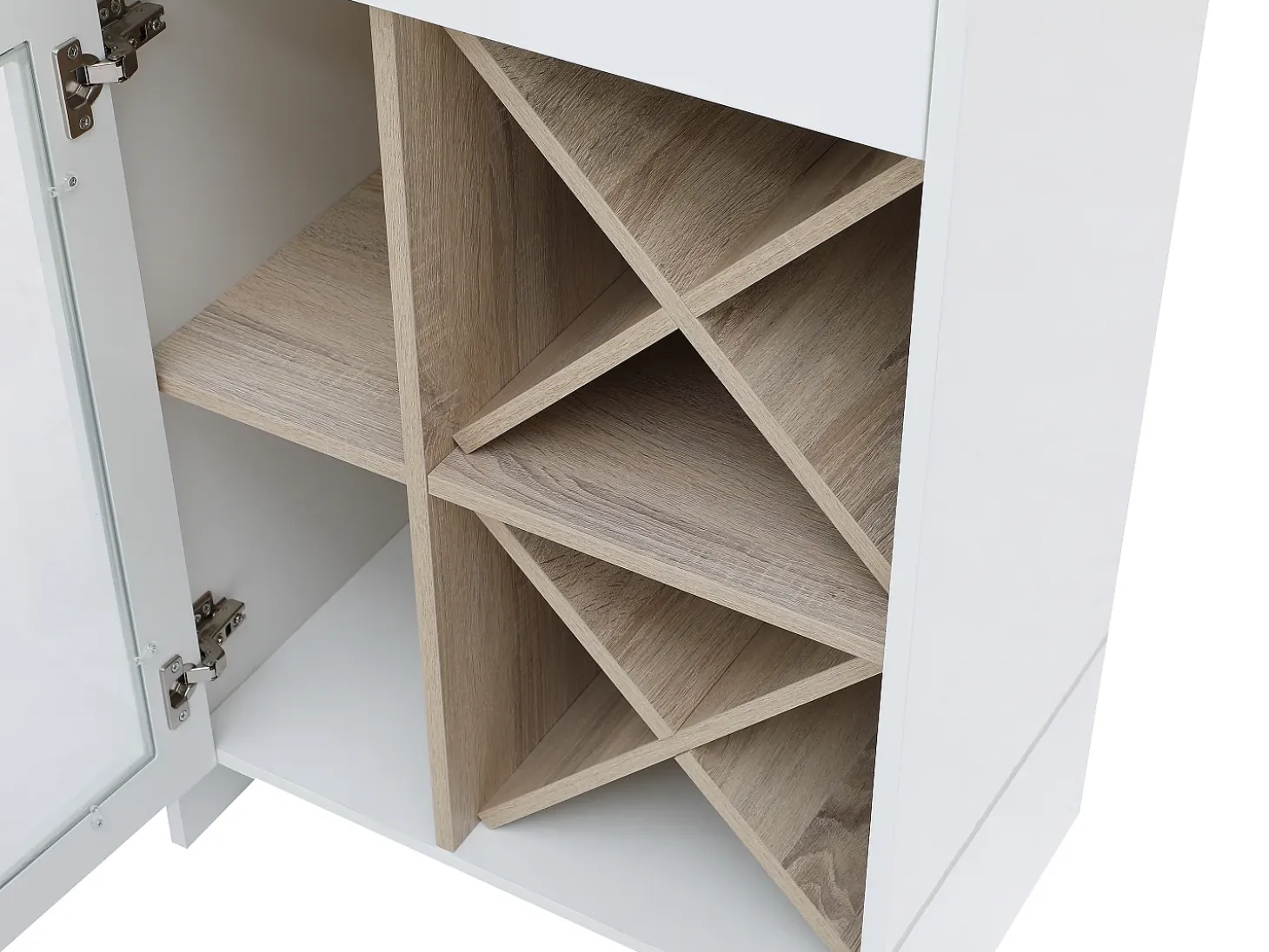 Mueble de bar con almacenamiento - Blanco y natural - NIRAYA
