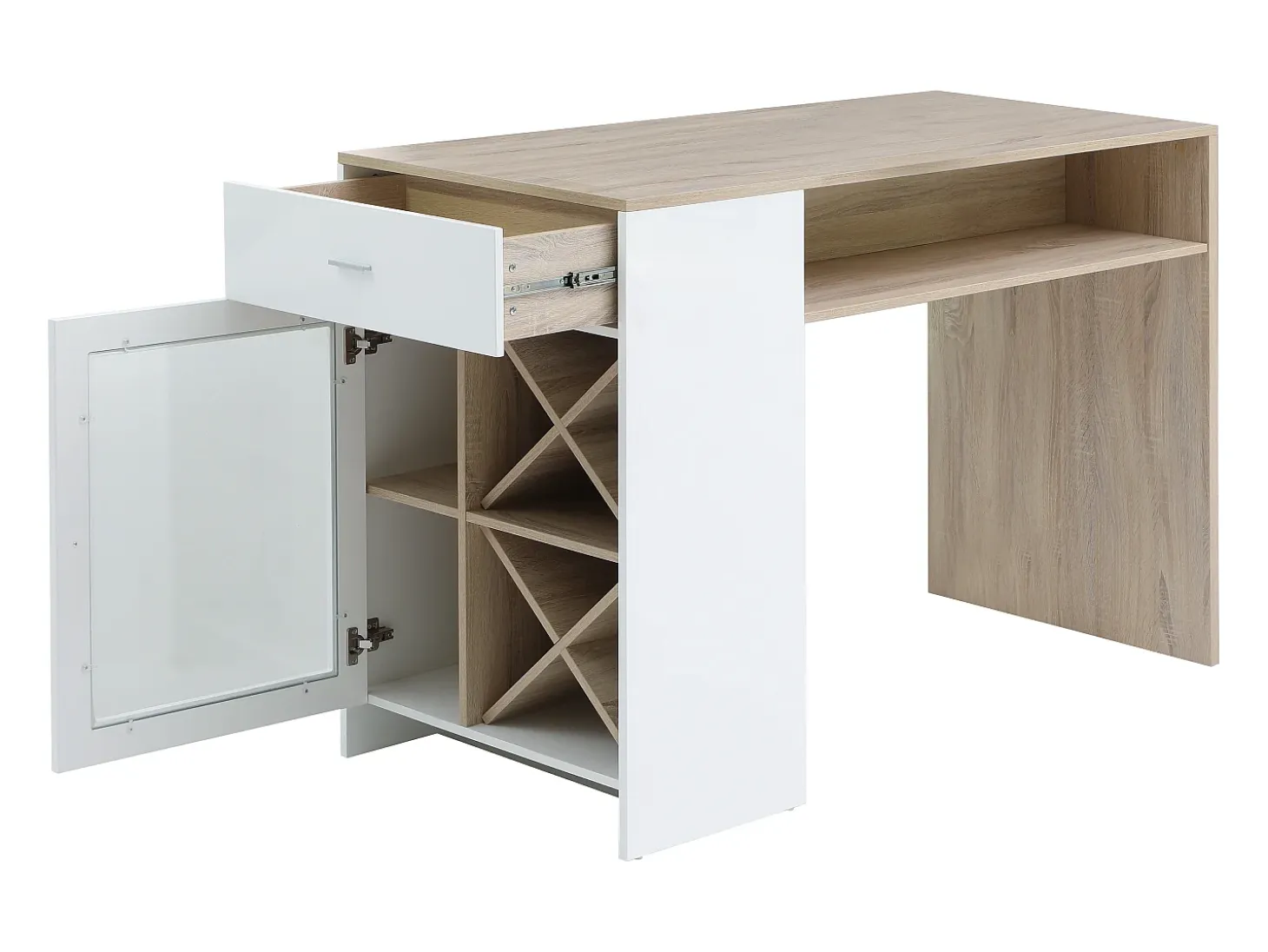 Mueble de bar con almacenamiento - Blanco y natural - NIRAYA