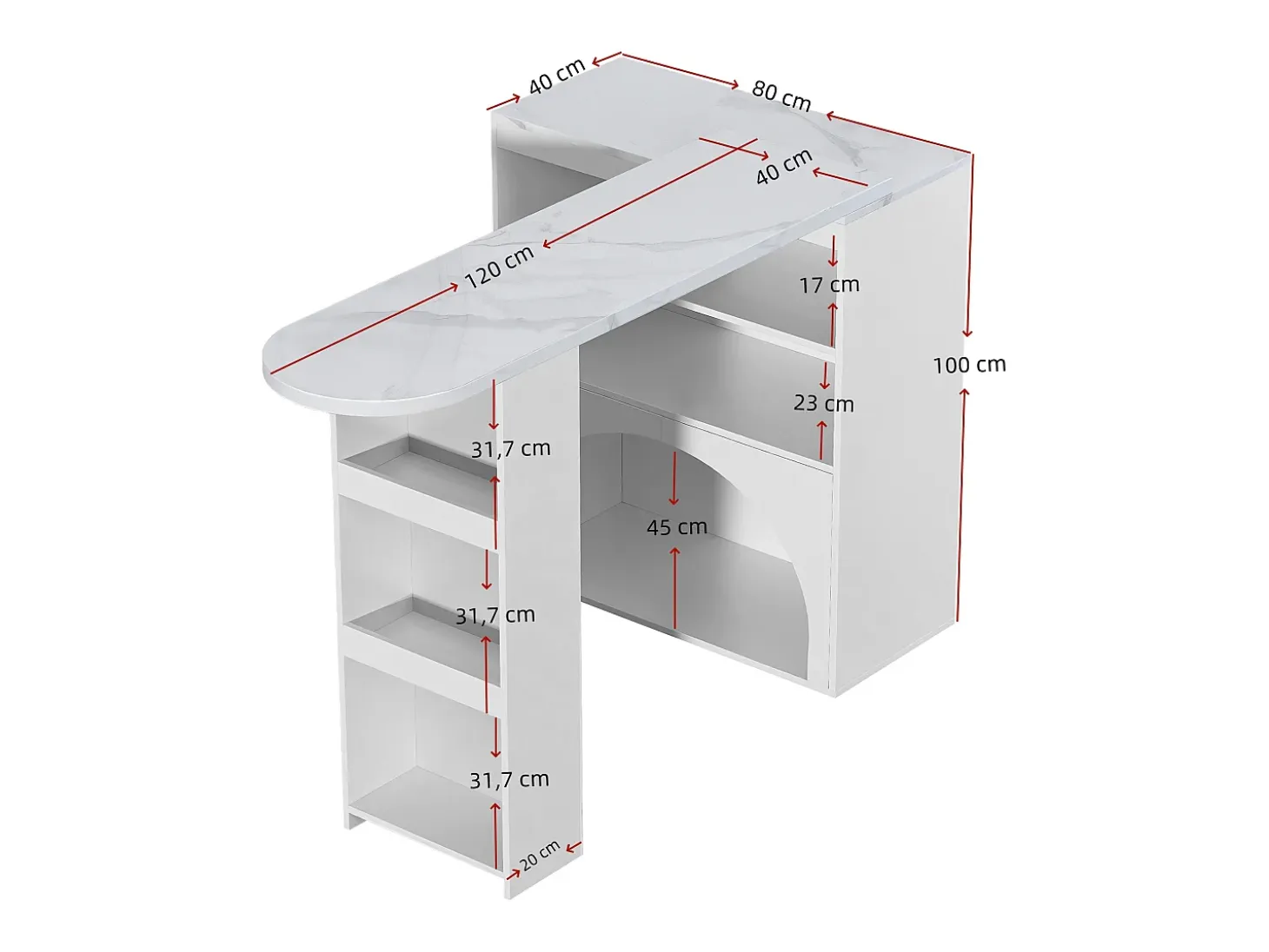 Mueble de bar extensible 120 (+80)×40×100 cm - con espacio de descanso para mascotas - estantes abiertos - blanco