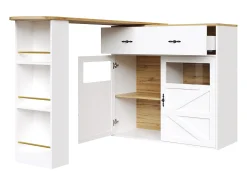 Mueble de bar giratorio 360° y plegable - con 1 cajón y 2 puertas - estantes abiertos - blanco + natural