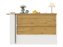 Mueble de bar giratorio 360° y plegable - con 2 puertas y estantes abiertos - blanco + natural