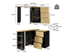Mueble de bar giratorio 360° y plegable - con 3 cajones y 1 puerta - estantes abiertos - negro + natural