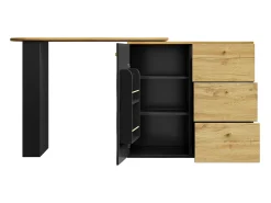 Mueble de bar giratorio 360° y plegable - con 3 cajones y 1 puerta - estantes abiertos - negro + natural