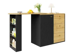 Mueble de bar giratorio 360° y plegable - con 3 cajones y 1 puerta - estantes abiertos - negro + natural