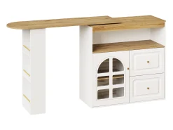 Mueble de bar giratorio 360° y plegable - con 2 cajones y 1 puerta - estantes abiertos - blanco + natural