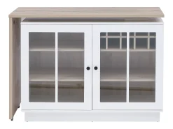 Mueble de bar giratorio con almacenamiento de MDF, vidrio templado - Blanco y natural - ARAMETA