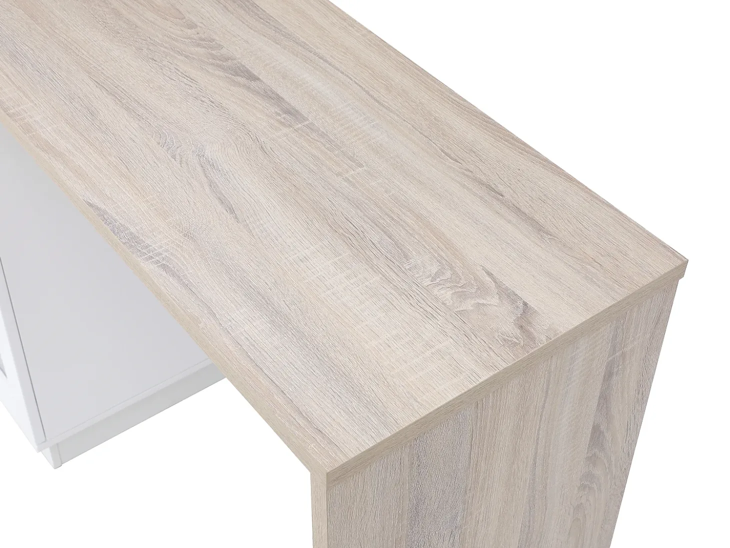 Mueble de bar giratorio con almacenamiento de MDF, vidrio templado - Blanco y natural - ARAMETA