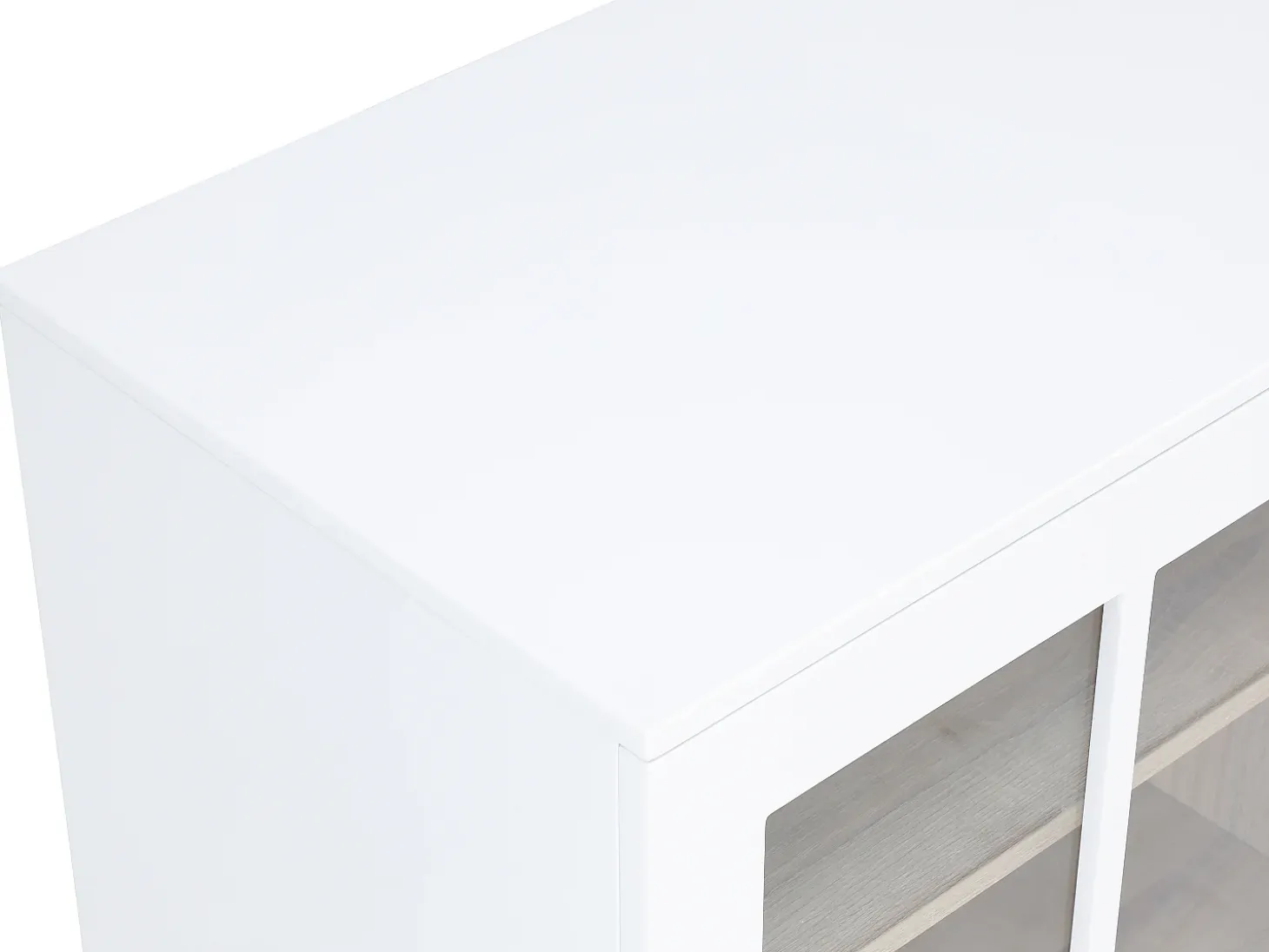 Mueble de bar giratorio con almacenamiento de MDF, vidrio templado - Blanco y natural - ARAMETA