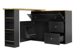 Mueble de bar giratorio moderno 360° - 204×39×105 cm - 2 cajones y 2 puertas - con estantes laterales - mesa extensible - negro