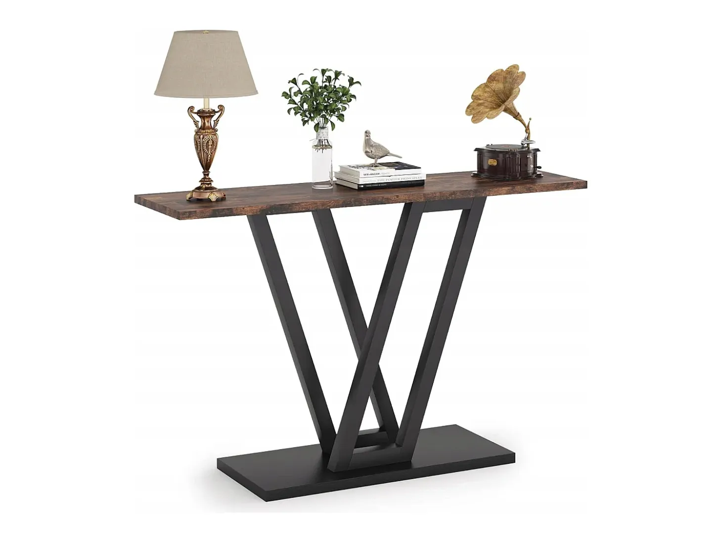 Mueble de consola, Consola de entrada para el pasillo industrial, Mesas de entrada de 110 cm, Mesa de sofá estrecha para el salón, Marrón rústico