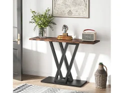 Mueble de consola, Consola de entrada para el pasillo industrial, Mesas de entrada de 110 cm, Mesa de sofá estrecha para el salón, Marrón rústico