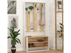 Mueble de entrada 3 estantes y 3 ganchos para abrigos H180 cm - Chester