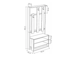 Mueble de entrada 3 estantes y 3 ganchos para abrigos H180 cm - Chester