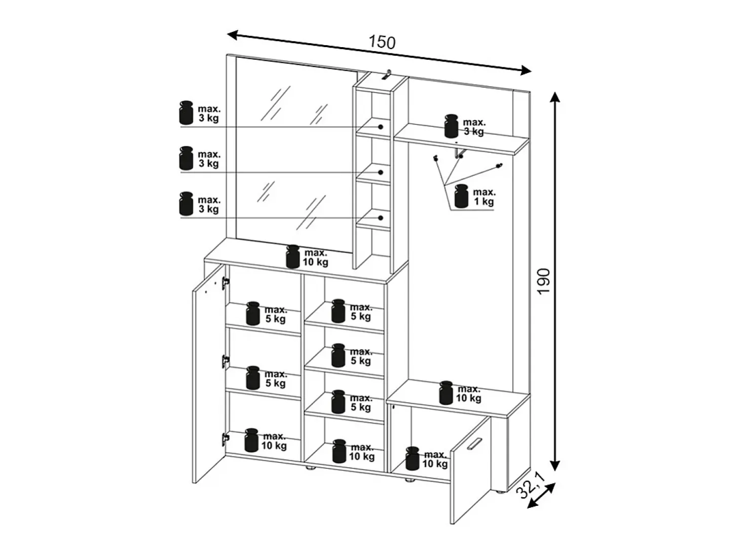 Mueble de entrada Barry roble artesanal / blanco 150 cm