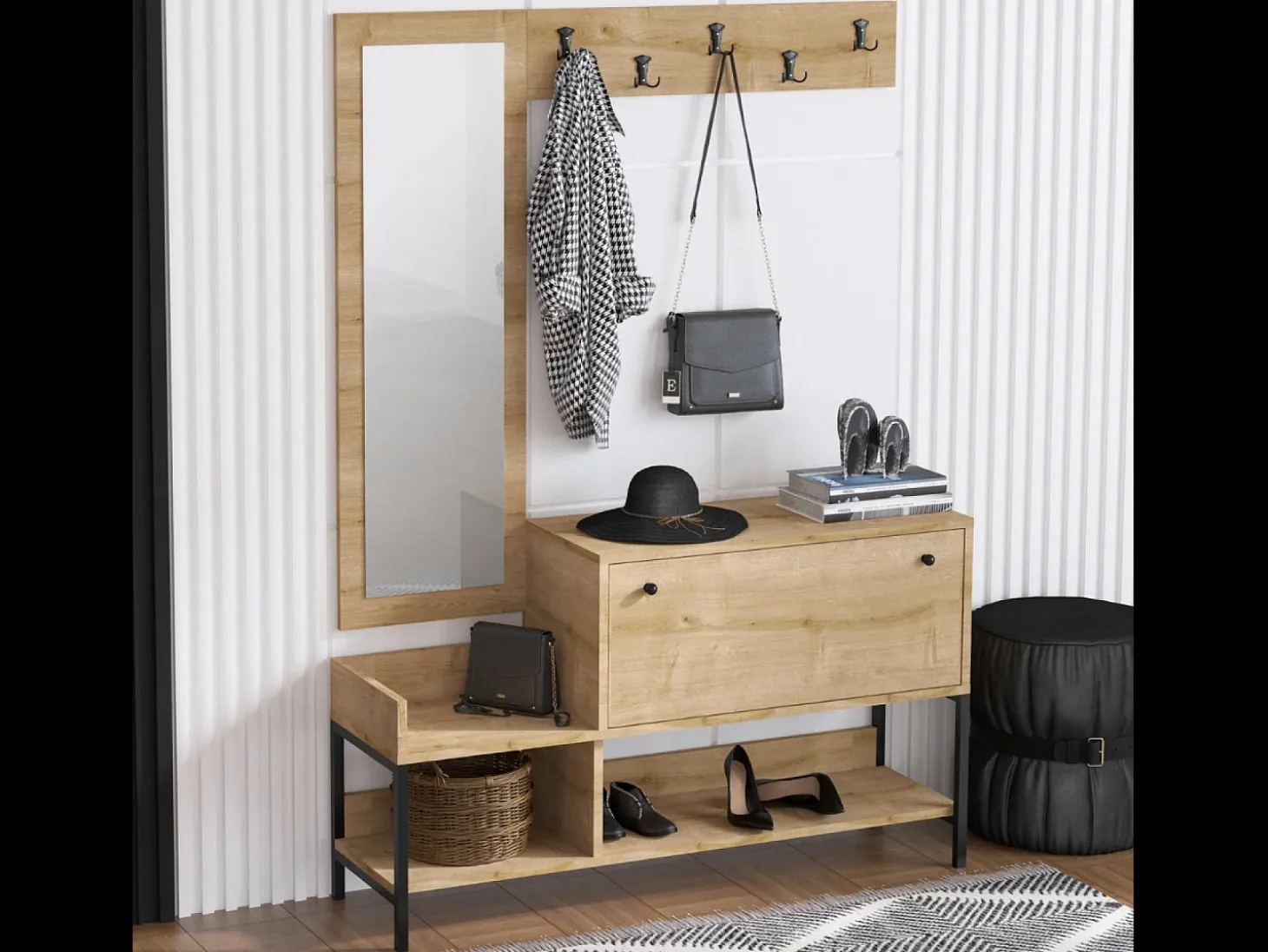 Mueble de entrada con perchero y zapatero DRAGOR