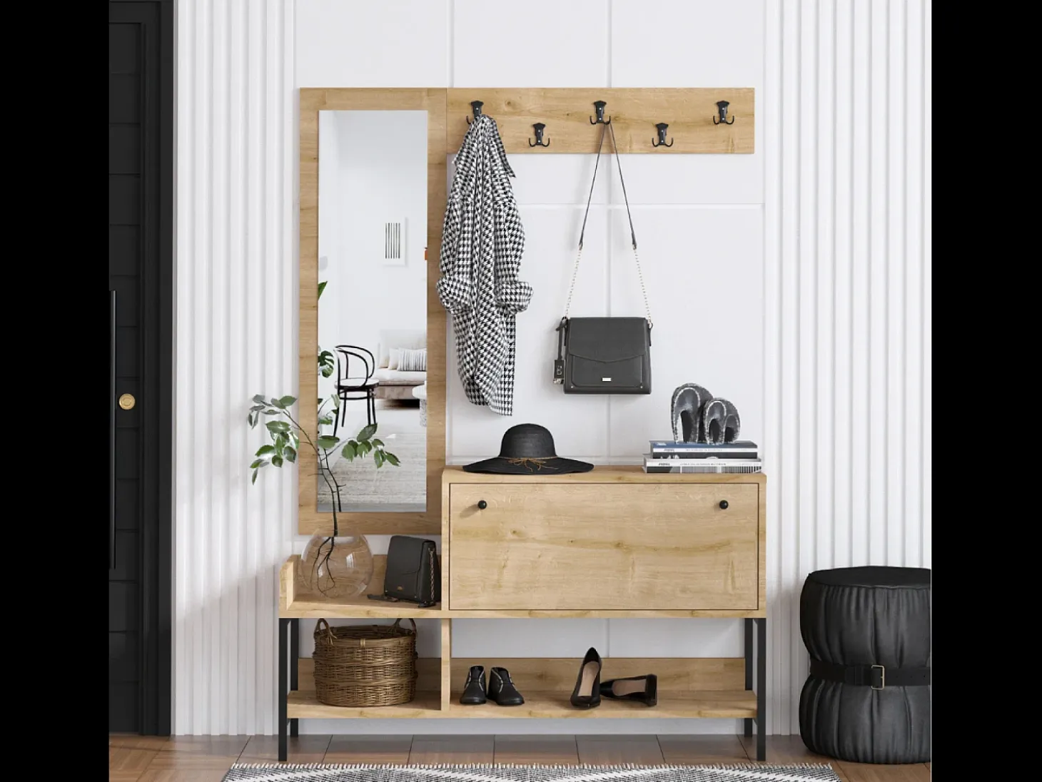Mueble de entrada con perchero y zapatero DRAGOR