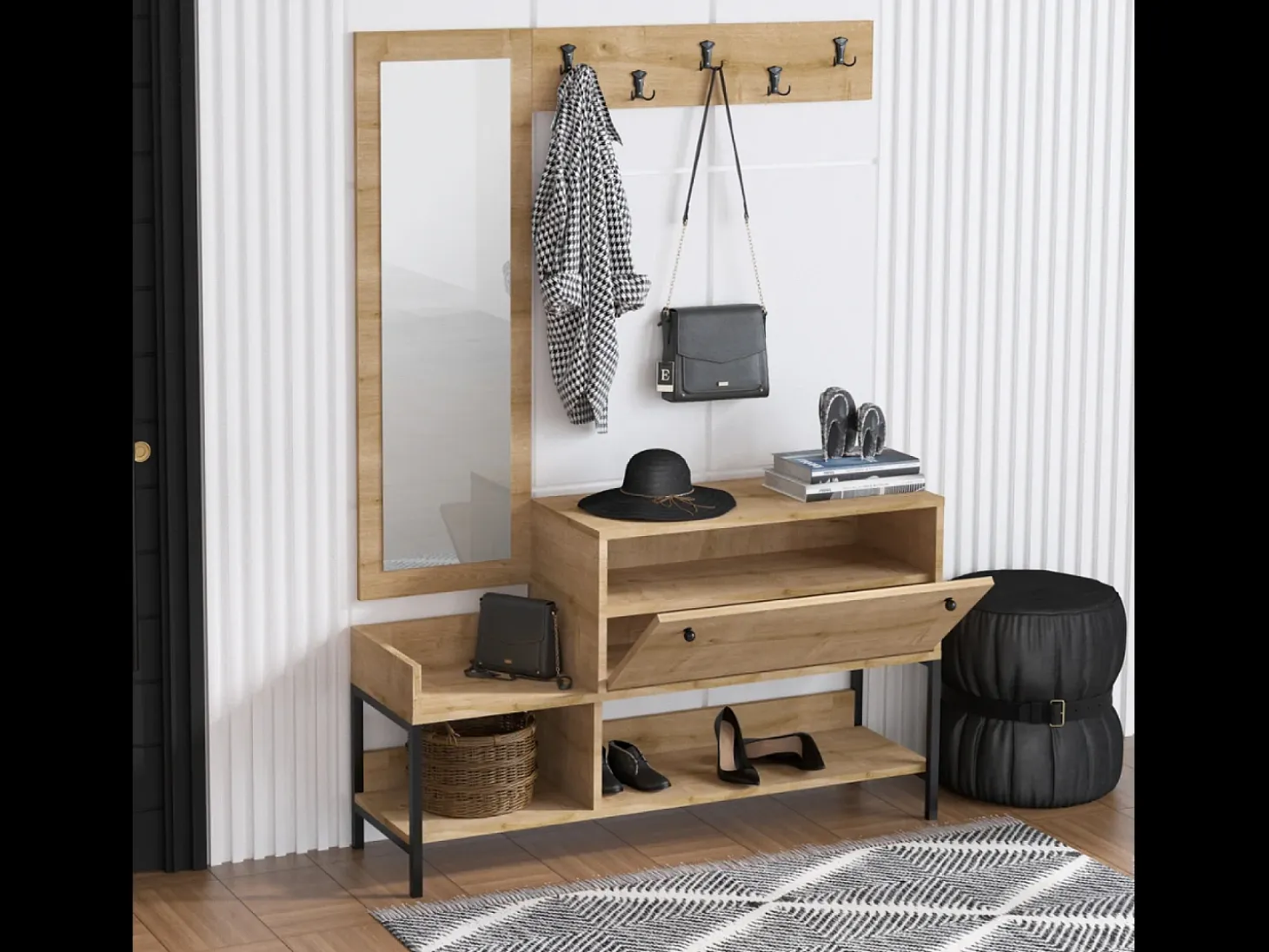 Mueble de entrada con perchero y zapatero DRAGOR