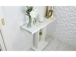 Mueble de entrada de consola de mesa, mesa de entrada de 100 cm con impresión de mármol para el pasillo y base en forma de reloj de péndulo