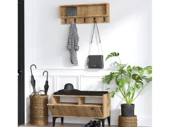 Mueble de entrada de madera LUANA con banco, zapatero y perchero de pared