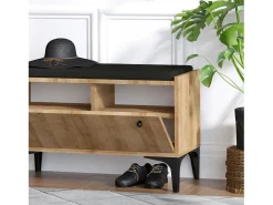 Mueble de entrada de madera LUANA con banco, zapatero y perchero de pared