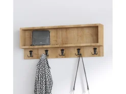 Mueble de entrada de madera LUANA con banco, zapatero y perchero de pared
