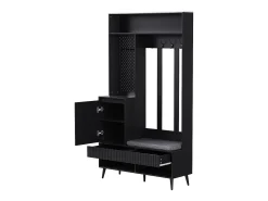 Mueble de entrada multifuncional con banco, perchero, estantes, 4 ganchos, 2 cajones, 1 puerta, negro, (100x35x180 cm)