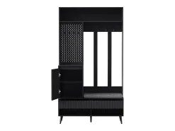 Mueble de entrada multifuncional con banco, perchero, estantes, 4 ganchos, 2 cajones, 1 puerta, negro, (100x35x180 cm)