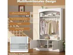 Mueble de entrada multifunción blanco con banco, tablero de partículas y almacenaje regulable (120x40x190cm)
