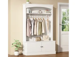 Mueble de entrada multifunción blanco con banco, tablero de partículas y almacenaje regulable (120x40x190cm)