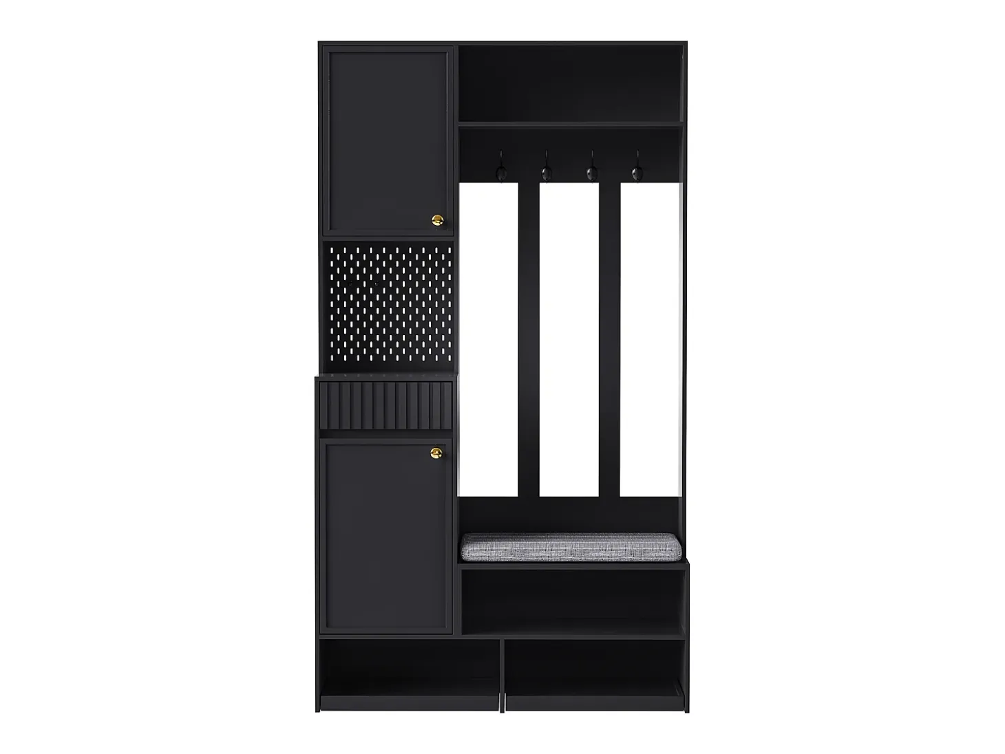 Mueble de recibidor con banco, perchero, estantes y cajones, 4 ganchos, 1 puerta, blanco, (100x35x180 cm)