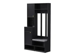 Mueble de recibidor con banco, perchero, estantes y cajones, 4 ganchos, 1 puerta, blanco, (100x35x180 cm)