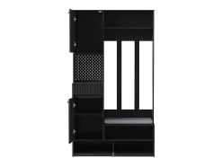 Mueble de recibidor con banco, perchero, estantes y cajones, 4 ganchos, 1 puerta, blanco, (100x35x180 cm)