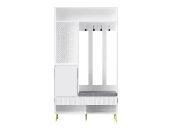 Mueble de recibidor con banco, perchero, estantes y cajones, 4 ganchos, 1 puerta, blanco, (100x35x180 cm)