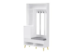 Mueble de recibidor con banco, perchero, estantes y cajones, 4 ganchos, 1 puerta, blanco, (100x35x180 cm)