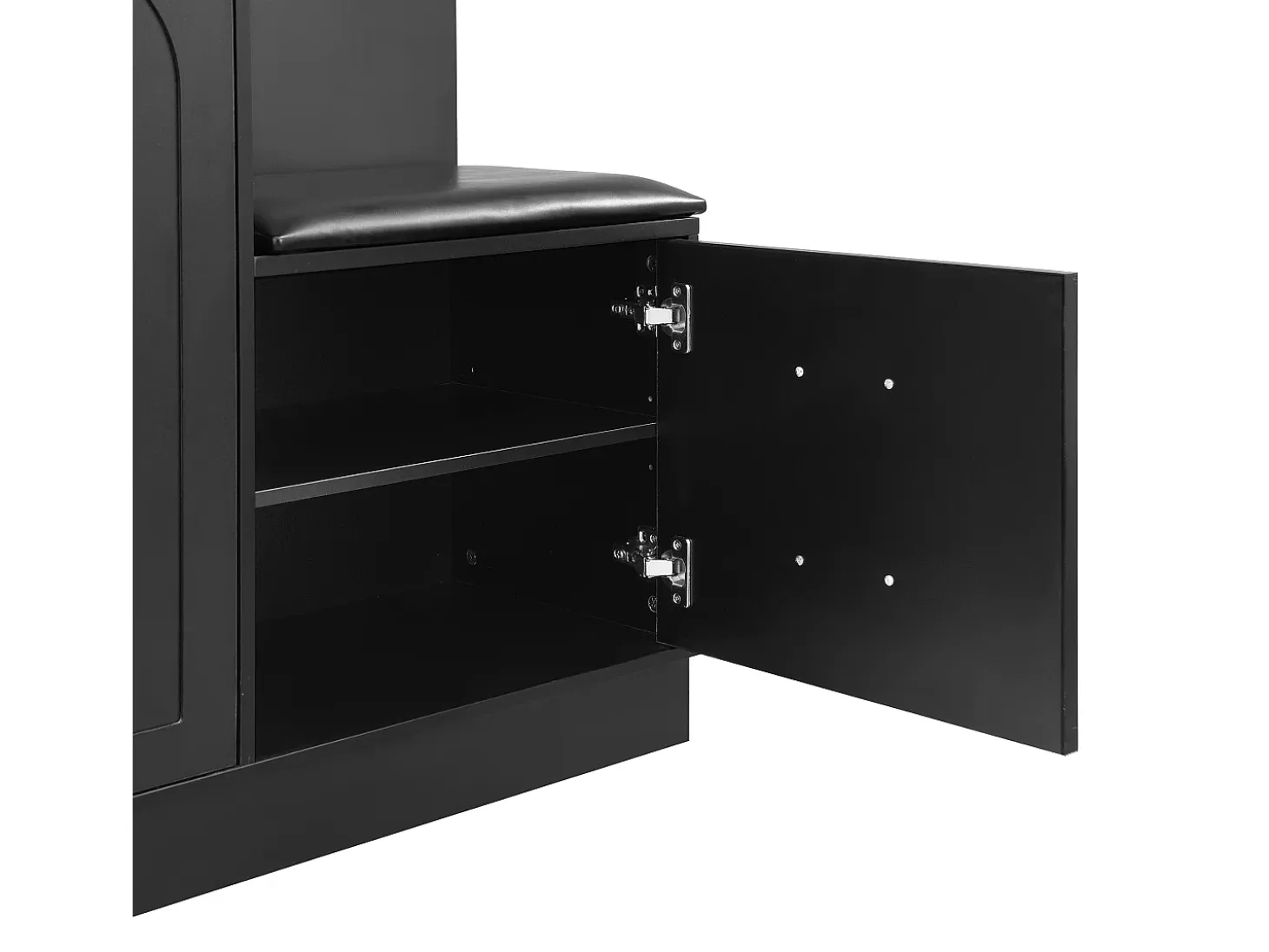 Mueble de recibidor con espejo, zapatero y banco - 110x33x185,5 cm - Negro