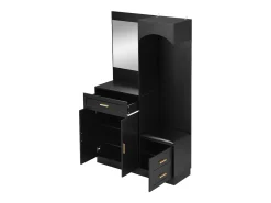 Mueble de recibidor con espejo, zapatero y banco - 110x33x185,5 cm - Negro