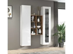 Mueble de salón blanco con vitrina librería y armario Teret WH
