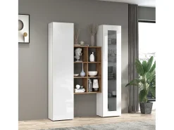 Mueble de salón blanco con vitrina librería y armario Teret WH