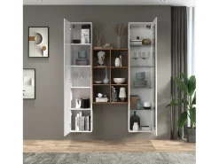 Mueble de salón blanco con vitrina librería y armario Teret WH