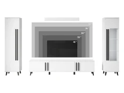 Mueble de salón con patas – conjunto de TV 180 cm, vitrina, estantería y librería, negro mate