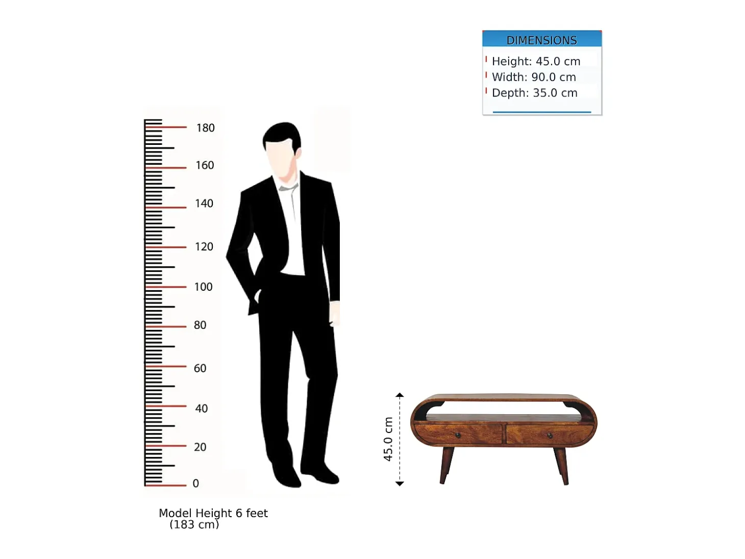 Mueble de televisión circular Artisan Furniture de castaño, 2 cajones, 1 estante abierto, marrón