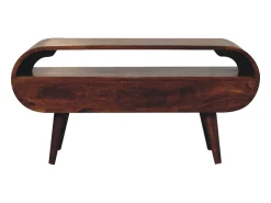 Mueble de televisión circular Artisan Furniture de castaño, 2 cajones, 1 estante abierto, marrón