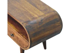 Mueble de televisión circular Artisan Furniture de castaño, 2 cajones, 1 estante abierto, marrón