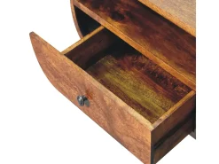 Mueble de televisión circular Artisan Furniture de castaño, 2 cajones, 1 estante abierto, marrón